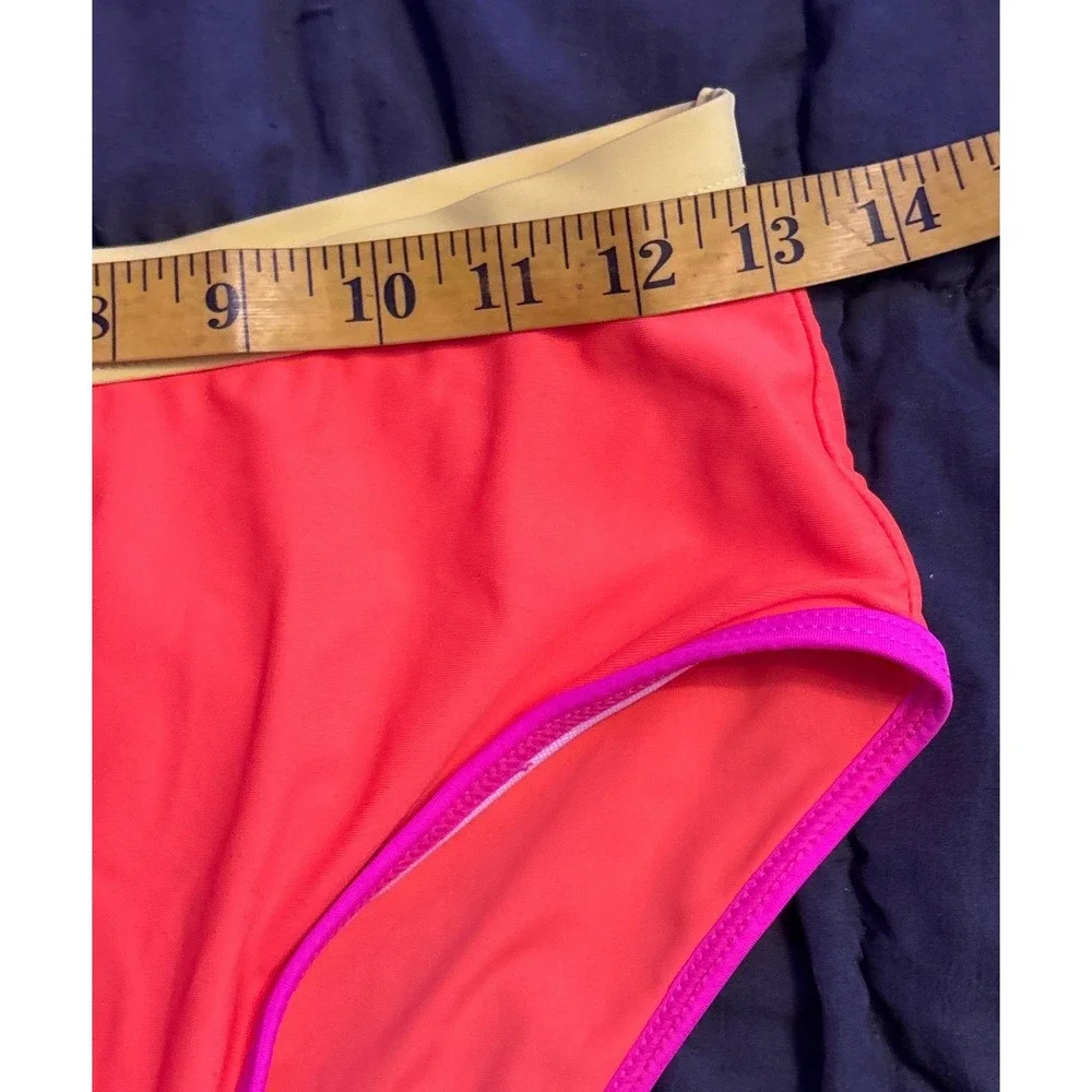 Women's Colorblock Racerback High Waist Bikini Swimsuit Pink Orange Size M